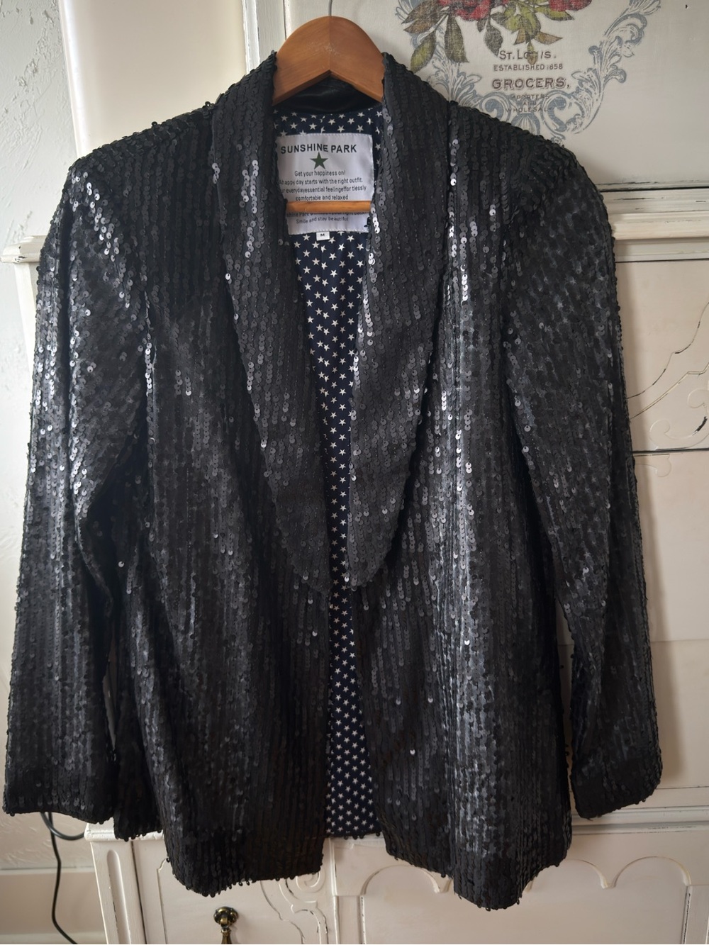 Black Sequin Shawl-Collar Blazer